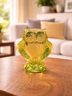 Uranium Vaseline Glass Owl Figurine